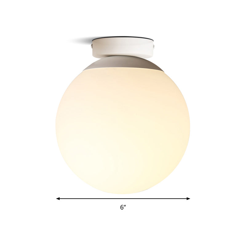 Modern Opal Glass Globe Flush Mount Lamp - 1 Light 6/8/10 Wide White Ceiling Fixture