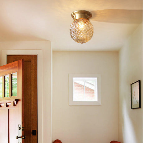 Modern Gold Flush Mount Light With Globe Prism Glass Shade - 1 Kitchen Lighting