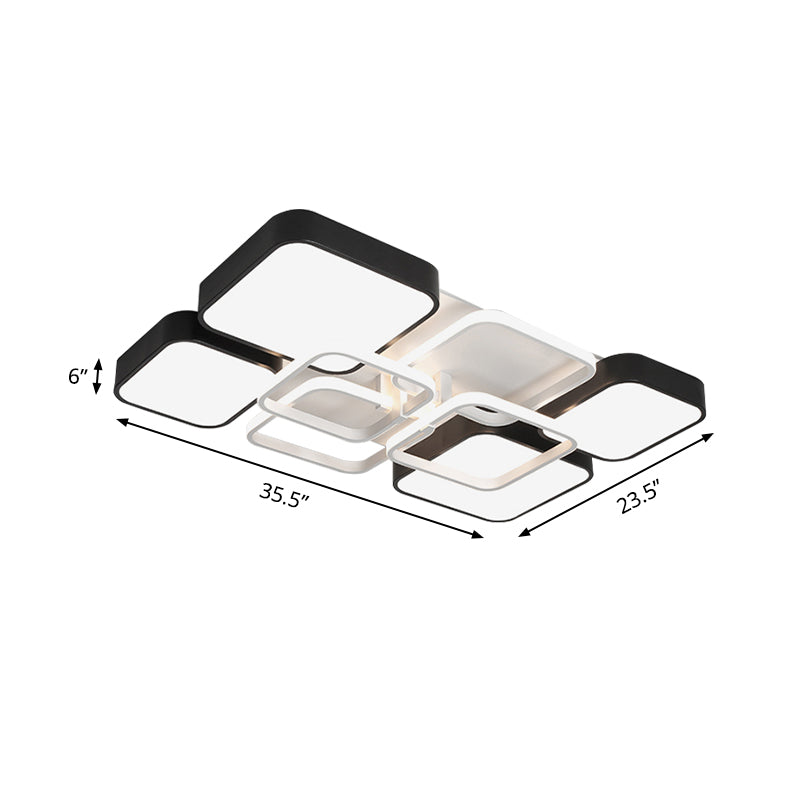 Minimalist Black Flush Mount Led Ceiling Light Square Design 16’/19.5’ Width Aluminum & Acrylic