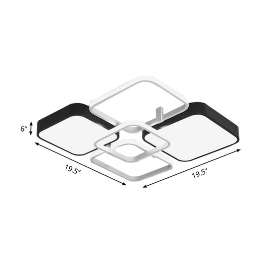 Minimalist Black Flush Mount Led Ceiling Light Square Design 16’/19.5’ Width Aluminum & Acrylic
