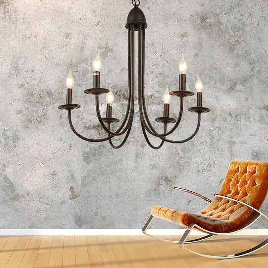 Rustic Style Bronze Iron Chandelier Light With 6/8 Heads Bare Bulb Pendant For Dining Room Curved
