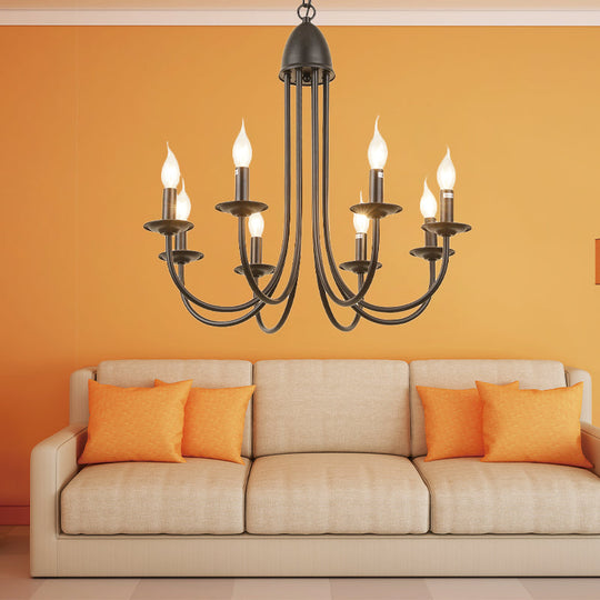 Rustic Style Bronze Iron Chandelier Light With 6/8 Heads Bare Bulb Pendant For Dining Room Curved