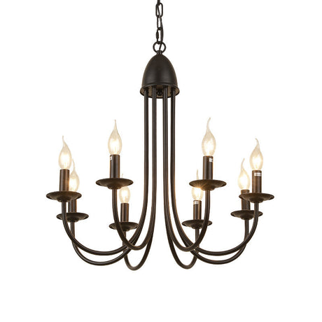 Rustic Bronze Chandelier With Bare Bulbs - 6/8 Heads Curved Arm Dining Room Pendant Light