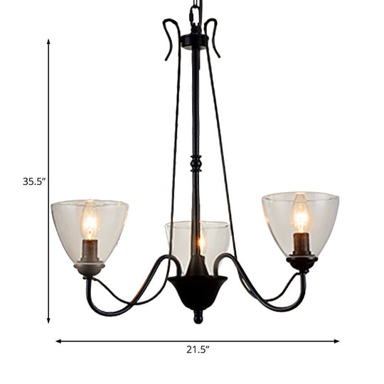 Modern Black Tapered Chandelier - 3/5/6-Light Clear Glass Pendant Light For Living Room