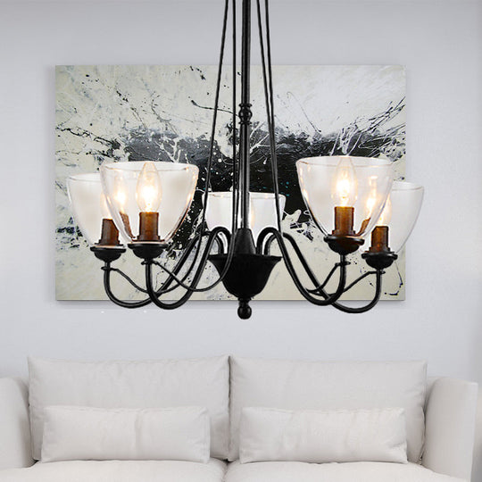 Modern Black Tapered Chandelier - 3/5/6-Light Clear Glass Pendant Light For Living Room
