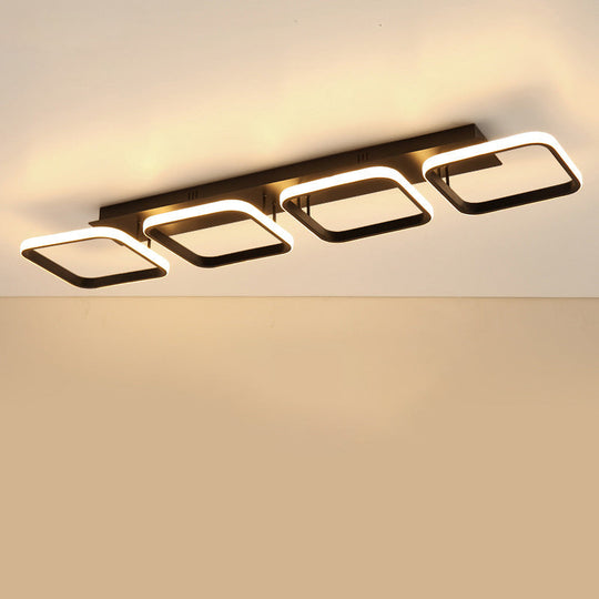 21.5’/31’/41’ L Square Semi Flush Acrylic Lamp Black/Gold Led Ceiling Mount Warm/White Light