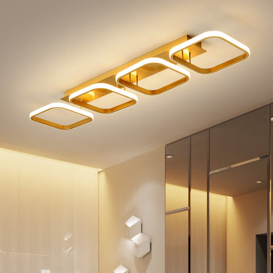 21.5’/31’/41’ L Square Semi Flush Acrylic Lamp Black/Gold Led Ceiling Mount Warm/White Light