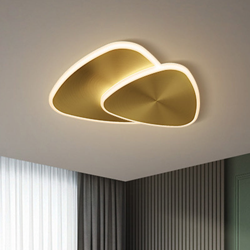 Modernist Metallic Triangle Ceiling Fixture With Led Flush Mount Lighting In Gold Warm/White/3