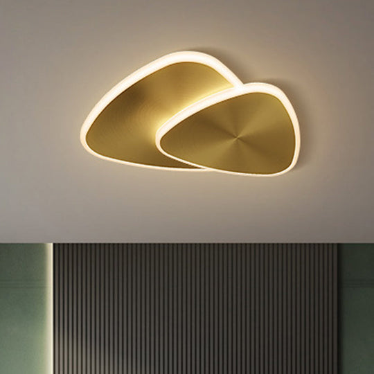 Modernist Metallic Triangle Ceiling Fixture With Led Flush Mount Lighting In Gold Warm/White/3
