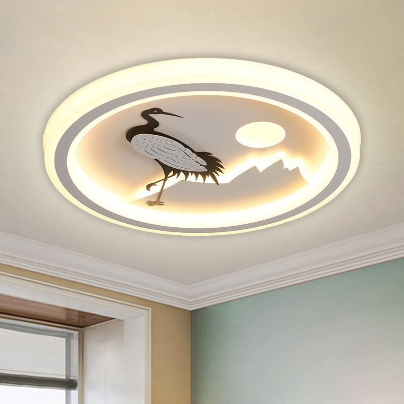 Modern Acrylic Led Ceiling Fixture: Square/Round Flush Mount With White Finish And Bird/Tree Pattern