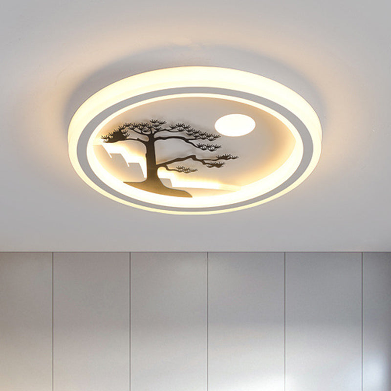 Modern Acrylic Led Ceiling Fixture: Square/Round Flush Mount With White Finish And Bird/Tree
