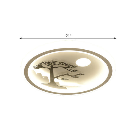 Modern Acrylic Led Ceiling Fixture: Square/Round Flush Mount With White Finish And Bird/Tree Pattern