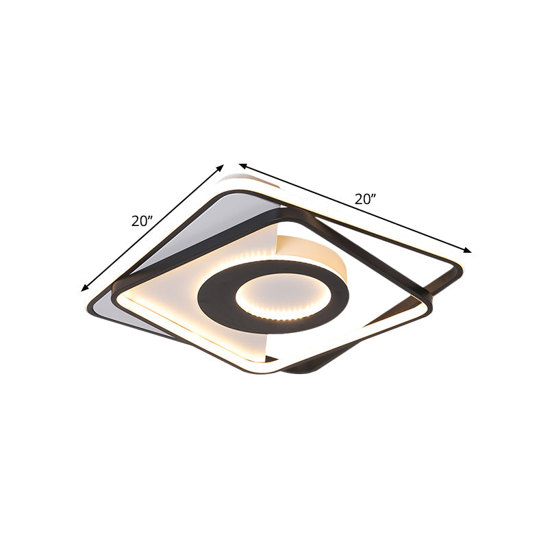 Nordic Led Acrylic Square Semi Flush Ceiling Lamp 16’/20’ Wide Black - White Interlaced Design