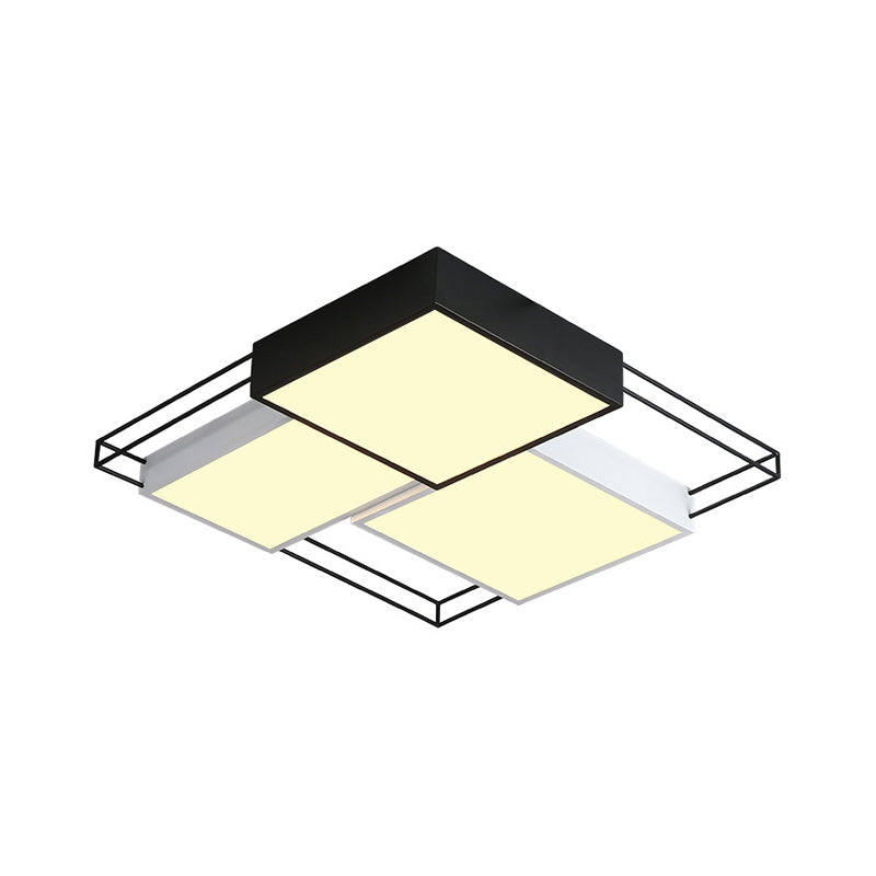 Nordic Metal Led Ceiling Lamp In Black And White - Square Flush Design 18’/21.5’ Width
