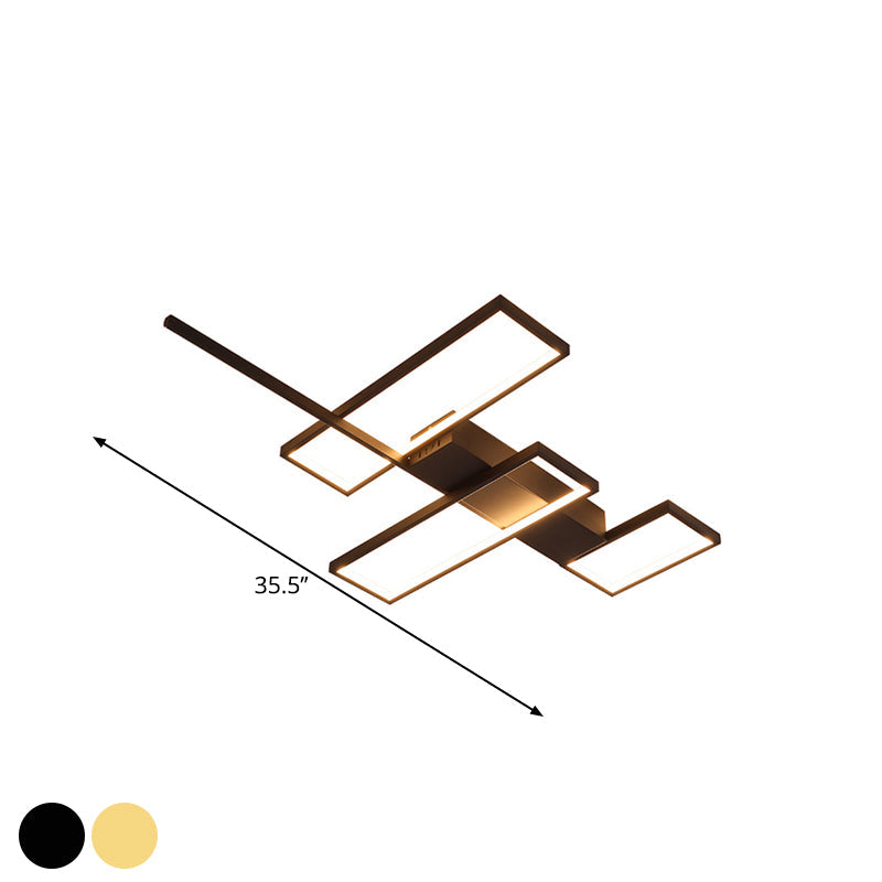 Sleek Black/Gold Rectangle Semi Flush Led Ceiling Light - 19’/27.5’/35.5’ L Easy - To -