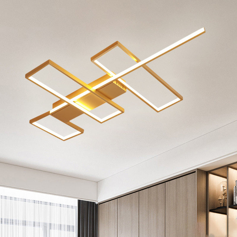 Sleek Black/Gold Rectangle Semi Flush Led Ceiling Light - 19’/27.5’/35.5’ L Easy - To -