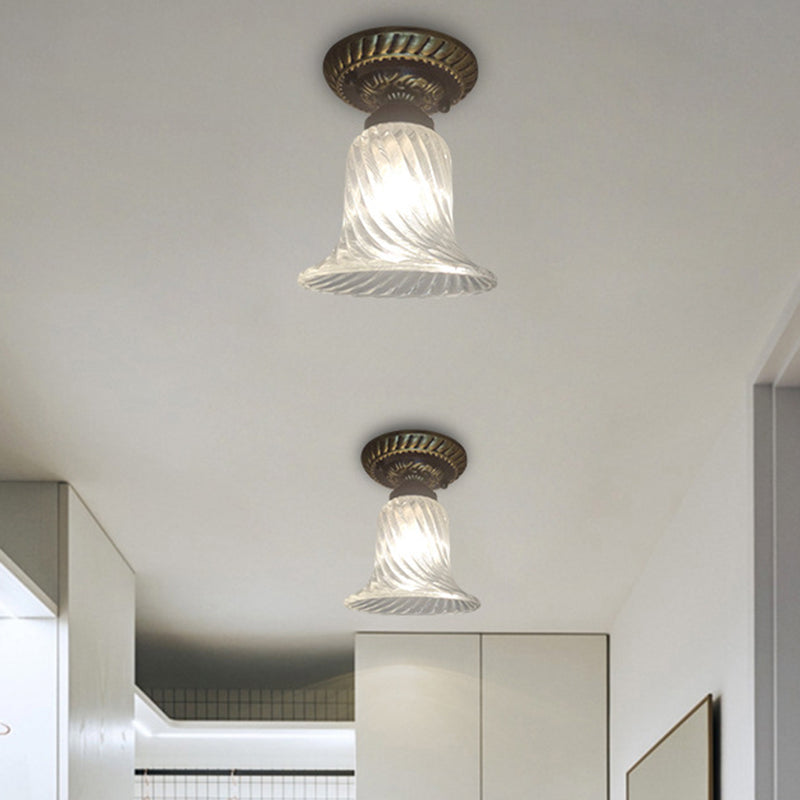 Black Flush Mount Warehouse Light With Clear Ribbed Glass For Ceiling