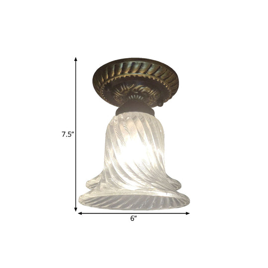 Black Flush Mount Warehouse Light With Clear Ribbed Glass For Ceiling