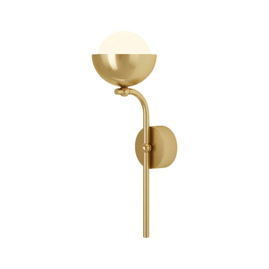 Metallic Hemisphere Wall Sconce With Orb White Glass Shade In Brass/Black And Gold - Traditional