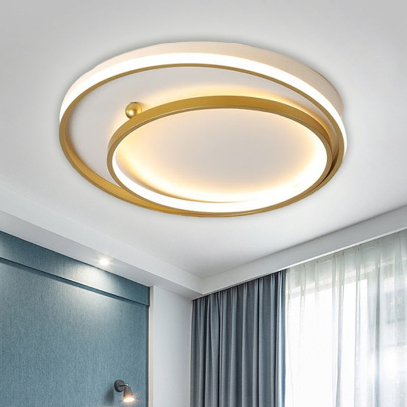 Contemporary Metallic Dual Ring Led Gold Flush Mount Ceiling Fixture - 16’/19.5’ Wide