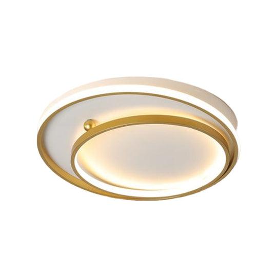 Contemporary Metallic Dual Ring Led Gold Flush Mount Ceiling Fixture - 16’/19.5’ Wide