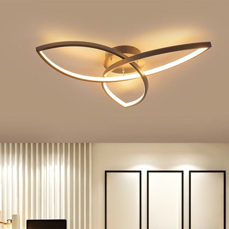 Contemporary Metallic Petal Flush Lamp - 23’/29’ W Led Close To Ceiling Light In Black/White
