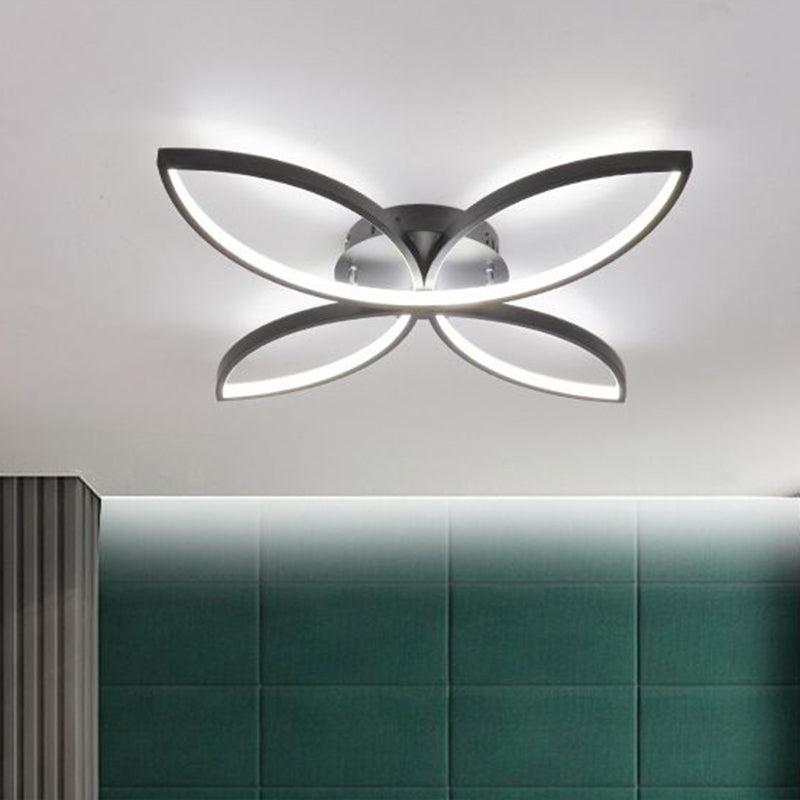 Nordic Style Metallic Butterfly Semi Flush Led Ceiling Fixture In Warm/White Light - 23’/29’