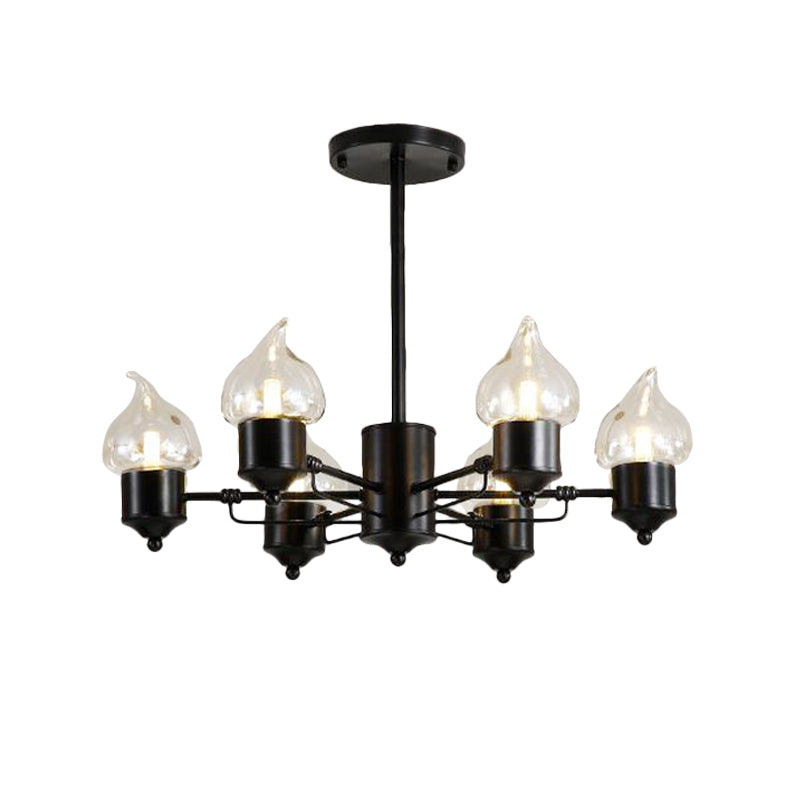 Vintage Bedroom Pendant Chandelier - Candle Clear Glass Light 3/6/8-Light Black