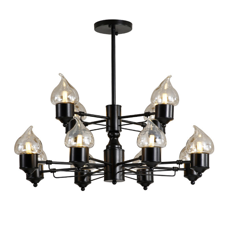 Vintage Bedroom Pendant Chandelier - Candle Clear Glass Light 3/6/8-Light Black