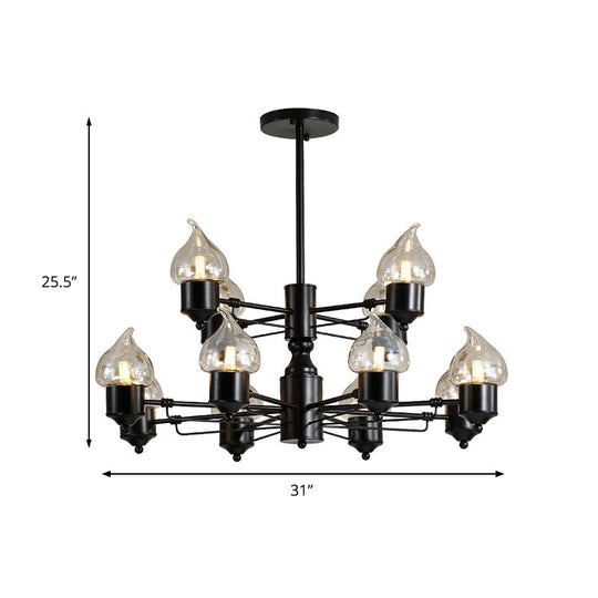 Vintage Bedroom Pendant Chandelier - Candle Clear Glass Light 3/6/8-Light Black