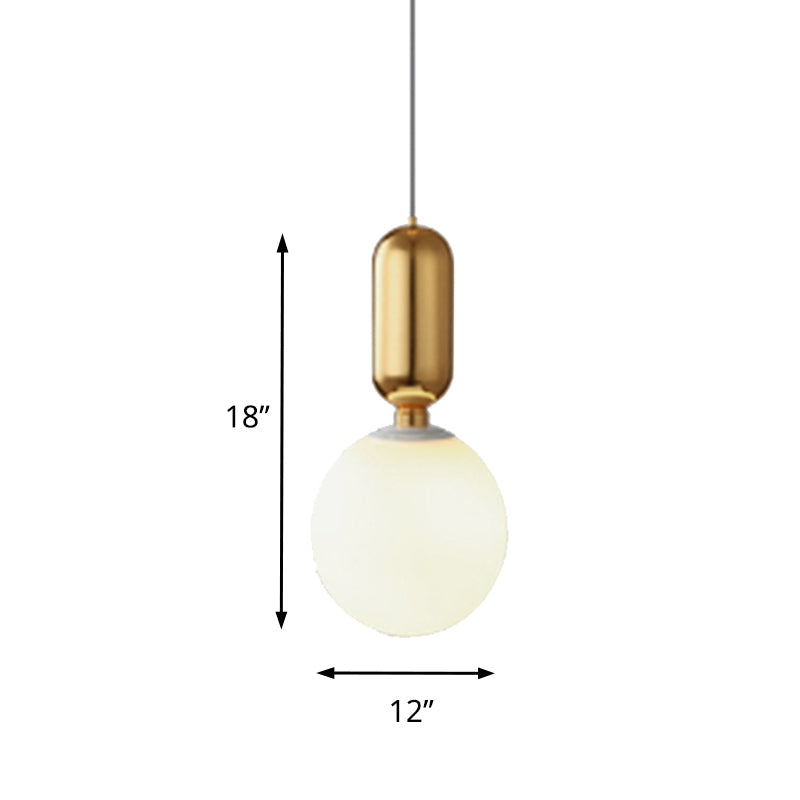 Modern Black/Gold/White Ball Pendant Light With Milky Glass Led Ceiling Fixture - 1 6/8/12 Wide