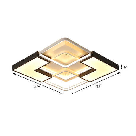 Contemporary Metal Led Ceiling Light Fixture For Living Room - Black Rectangular/Square Flush Design