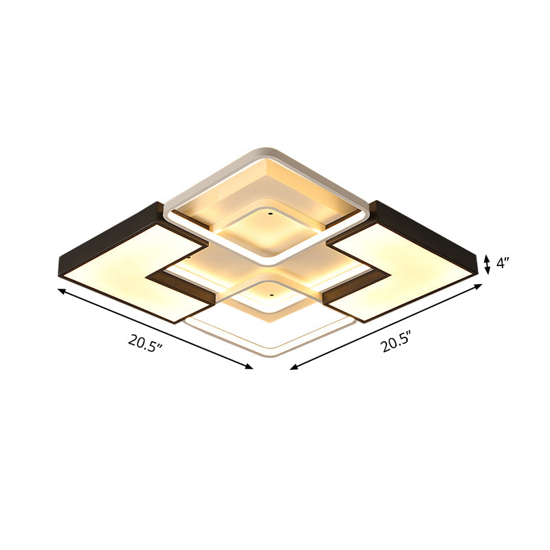 Contemporary Metal Led Ceiling Light Fixture For Living Room - Black Rectangular/Square Flush Design