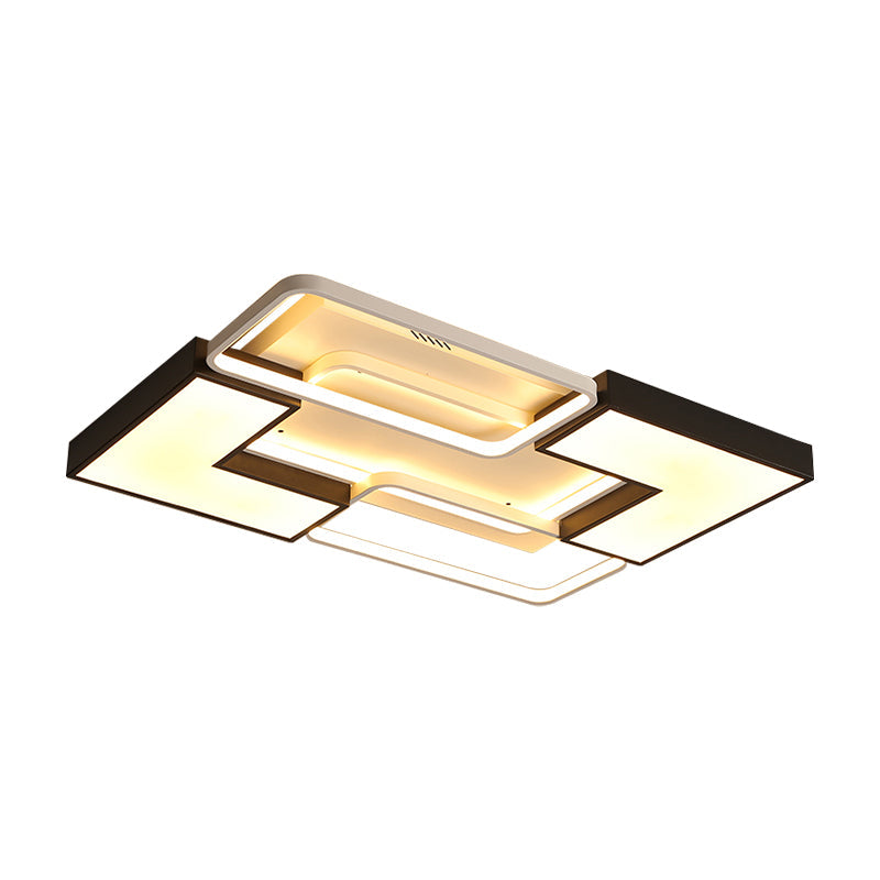 Contemporary Metal Led Ceiling Light Fixture For Living Room - Black Rectangular/Square Flush