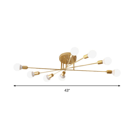 Modern Semi Flush Mount Gold/Black Ceiling Light Fixture - 6/8/10 Lights Exposed Bulb Design For