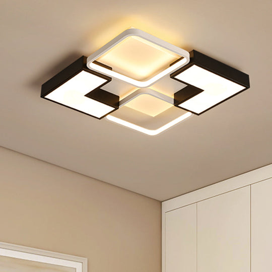 Modern Black Metal Led Ceiling Flush Light: Simple Square/Rectangular Fixture For Bedroom -