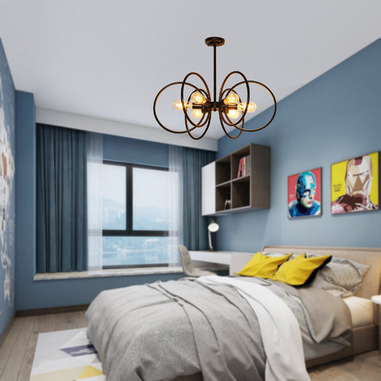 Vintage-Style 6-Light Metal Chandelier Ceiling Fixture For Restaurants - Black