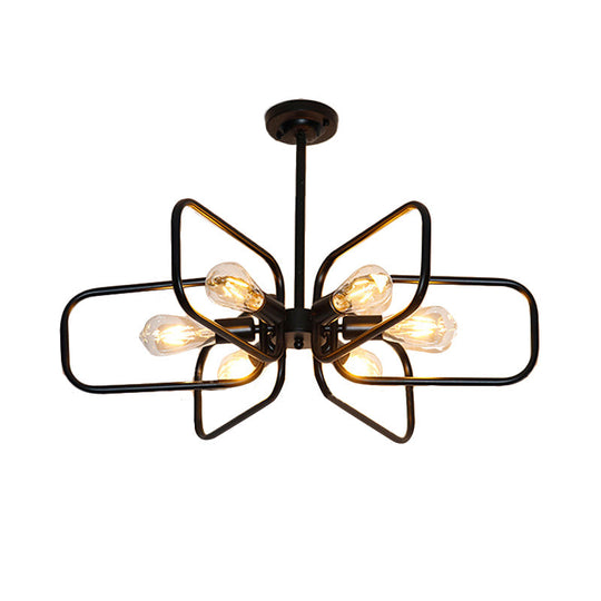 Industrial 6-Light Metallic Chandelier Pendant Lamp In Black