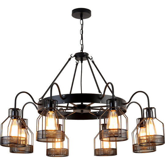 Farmhouse Black Metal Chandelier Light Fixture - 6/8 Heads Bell Hanging Lamp With Cage Style Frame