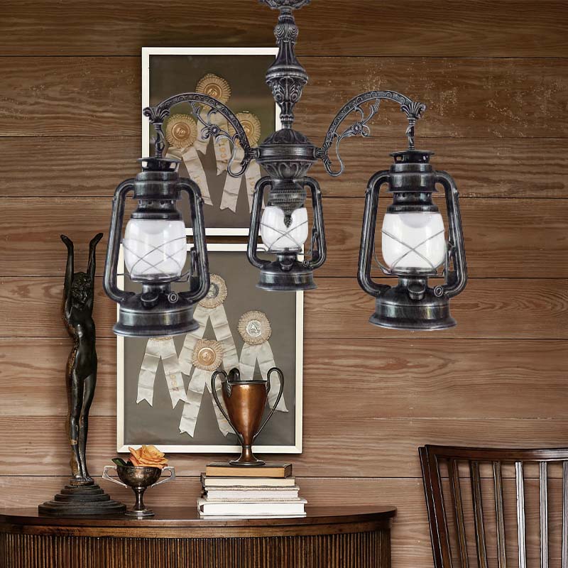 Industrial Pendant Chandelier Light For Kitchen - Clear Glass With Black/Silver/Red Lantern Design