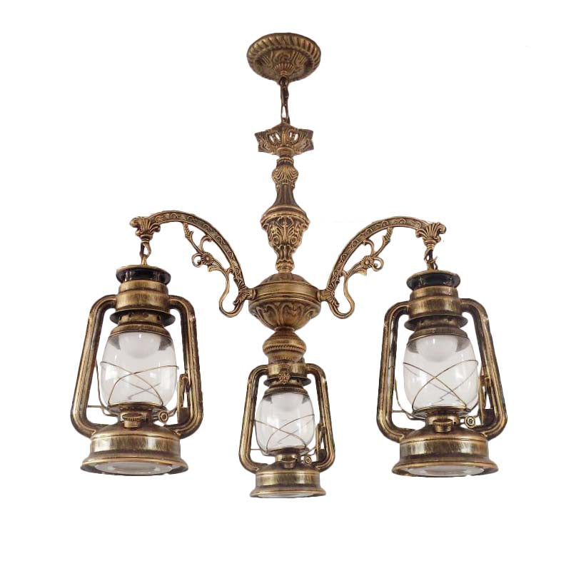 Industrial Pendant Chandelier Light For Kitchen - Clear Glass With Black/Silver/Red Lantern Design