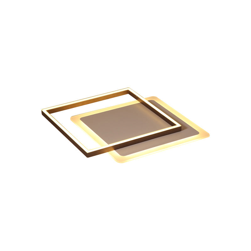 Modern Acrylic Led Coffee Flush Mount Lamp - 16.5’/20.5’/24.5’ Wide Rectangular Warm/White Light