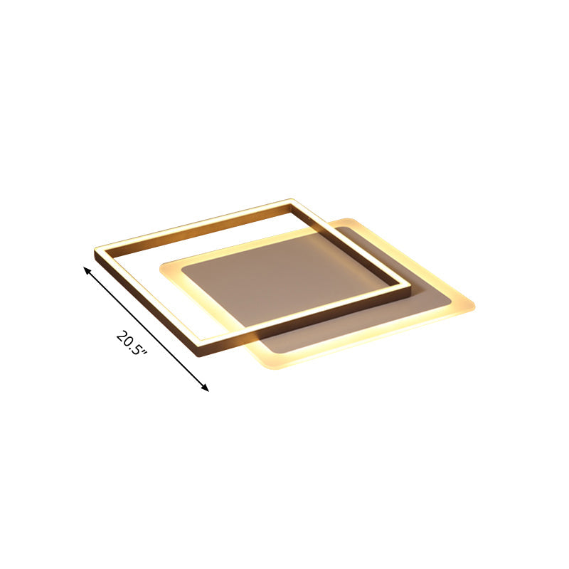 Modern Acrylic Led Coffee Flush Mount Lamp - 16.5’/20.5’/24.5’ Wide Rectangular Warm/White Light