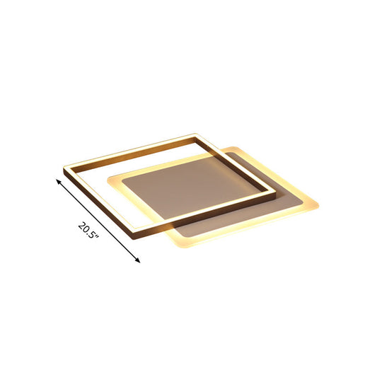 Modern Acrylic Led Coffee Flush Mount Lamp - 16.5’/20.5’/24.5’ Wide Rectangular Warm/White Light