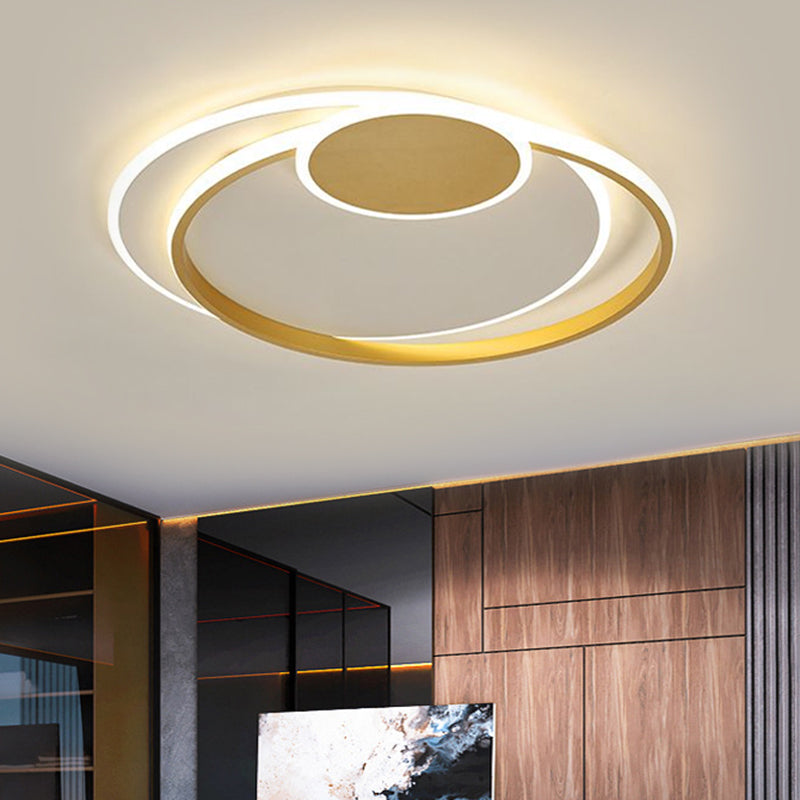 Minimalist Led Gold Flush Mount Lamp - Metallic Shade Warm/White Light 16.5/20.5 W