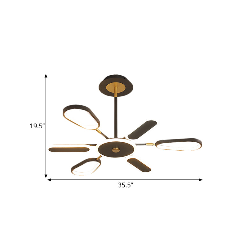 Minimalist Black Chandelier Lamp For Bedroom – 6/8 Bulbs Ellipse Metallic Shade Ceiling Light