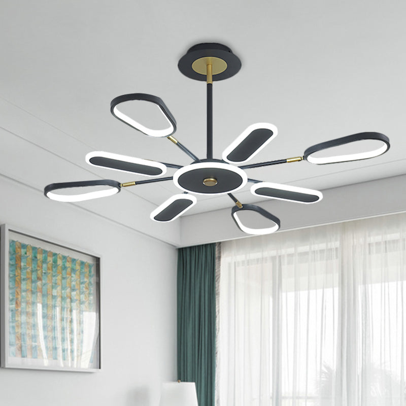 Minimalist Black Chandelier Lamp For Bedroom – 6/8 Bulbs Ellipse Metallic Shade Ceiling Light