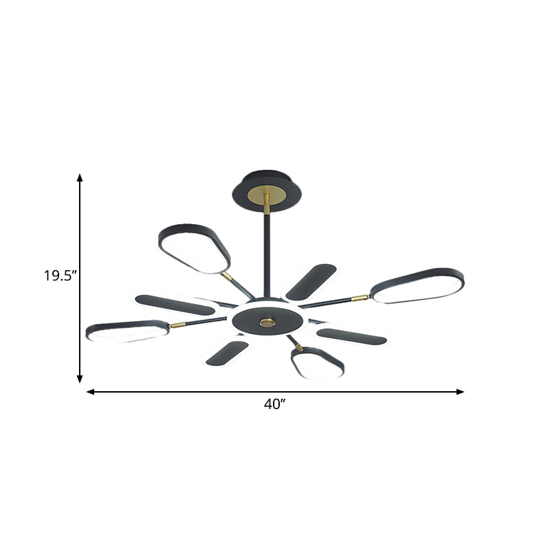 Minimalist Black Chandelier Lamp For Bedroom – 6/8 Bulbs Ellipse Metallic Shade Ceiling Light