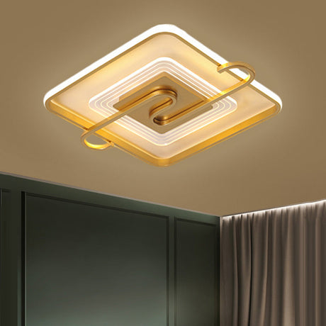 16.5/20.5 Gold Metal Led Square Parlor Flushmount: Contemporary Close To Ceiling Lamp With