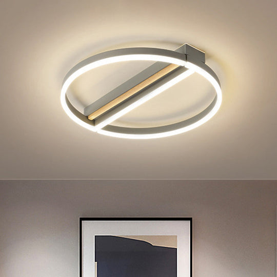 Circle Semi Flush Mount Metal Led Ceiling Fixture In Gold/Grey - 16.5’/20.5’ Wide Minimalistic